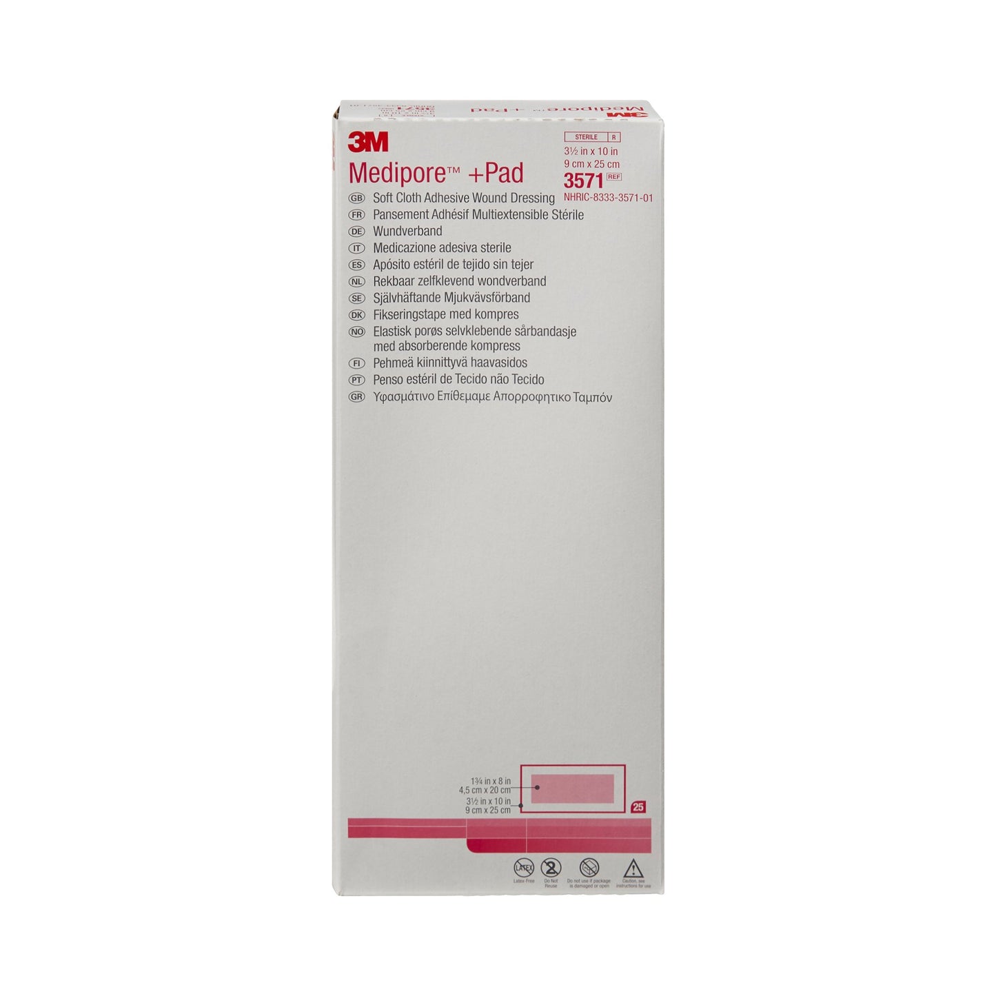 3M™ Medipore™ + Pad Soft Cloth Adhesive Dressing, 3½ x 10 Inch 3571