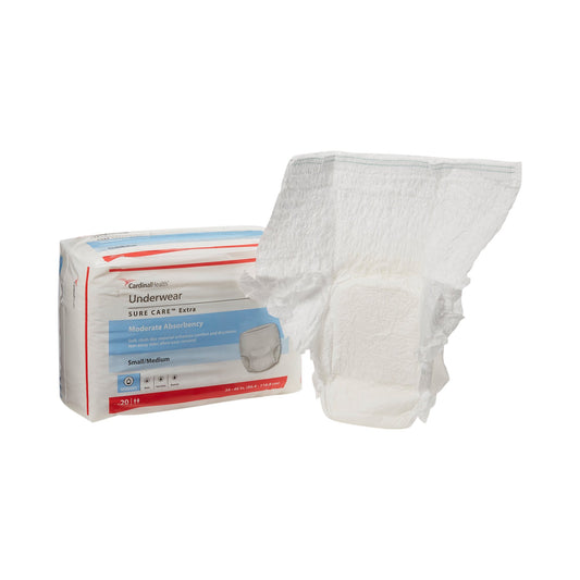 Unisex Adult Absorbent Underwear Sure Care™ Extra Pull On with Tear Away Seams Small / Medium Disposable Moderate Absorbency - 1840A