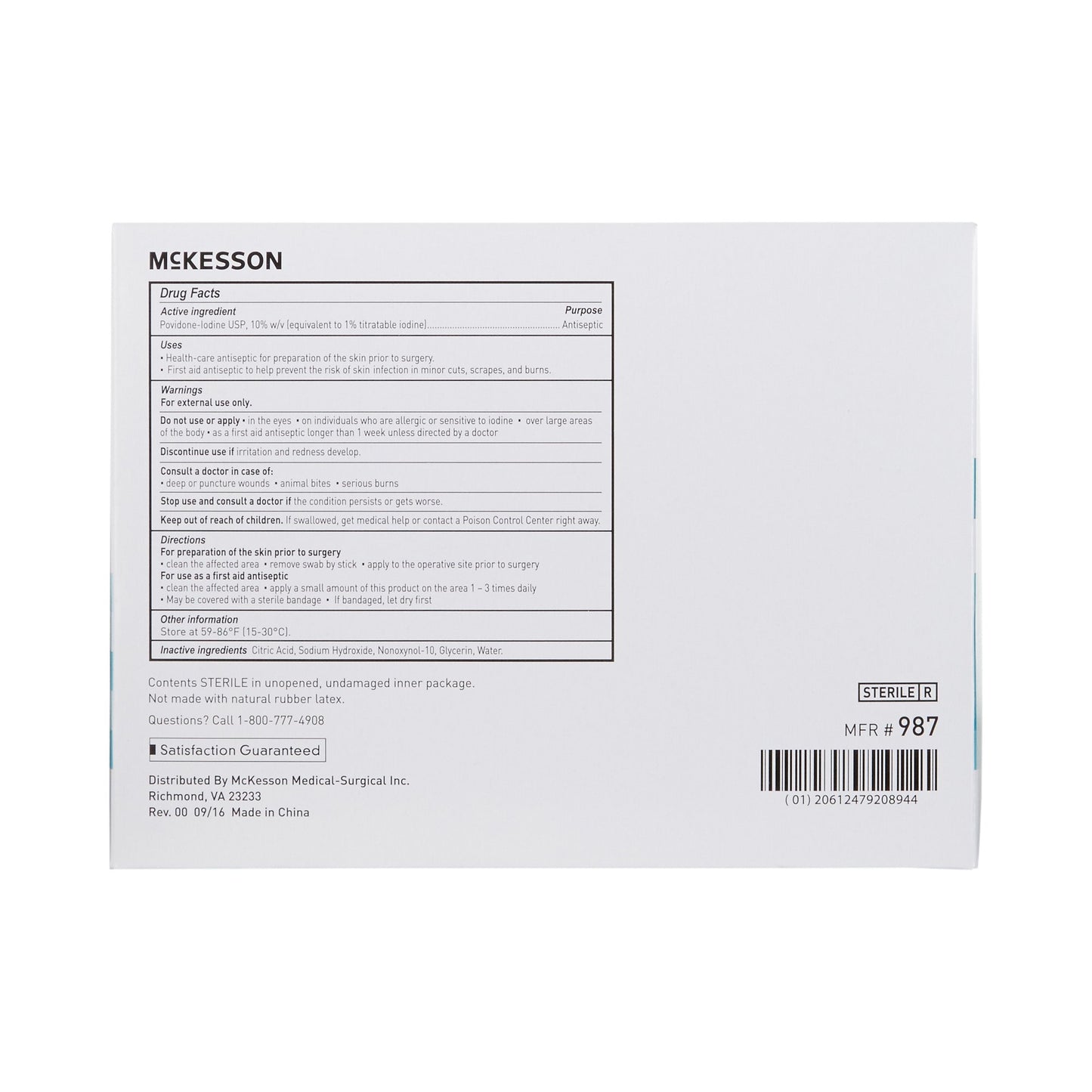 McKesson Impregnated Swabstick 3 Pack 10% Strength 987