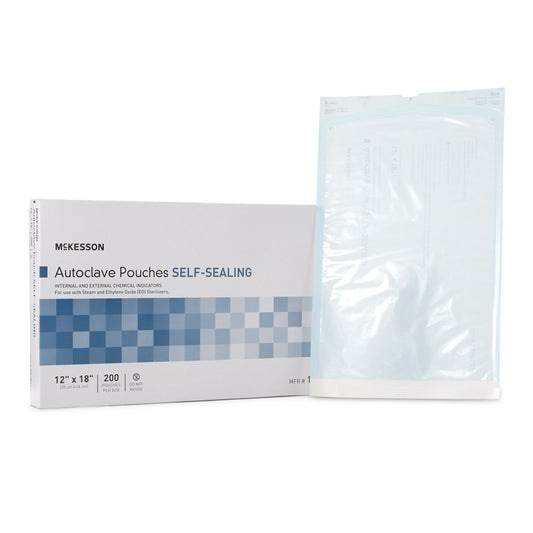 Sterilization Pouch McKesson Ethylene Oxide (EO) Gas / Steam 12 X 18 Inch Transparent Blue / White Self Seal Paper / Film - 16-6421
