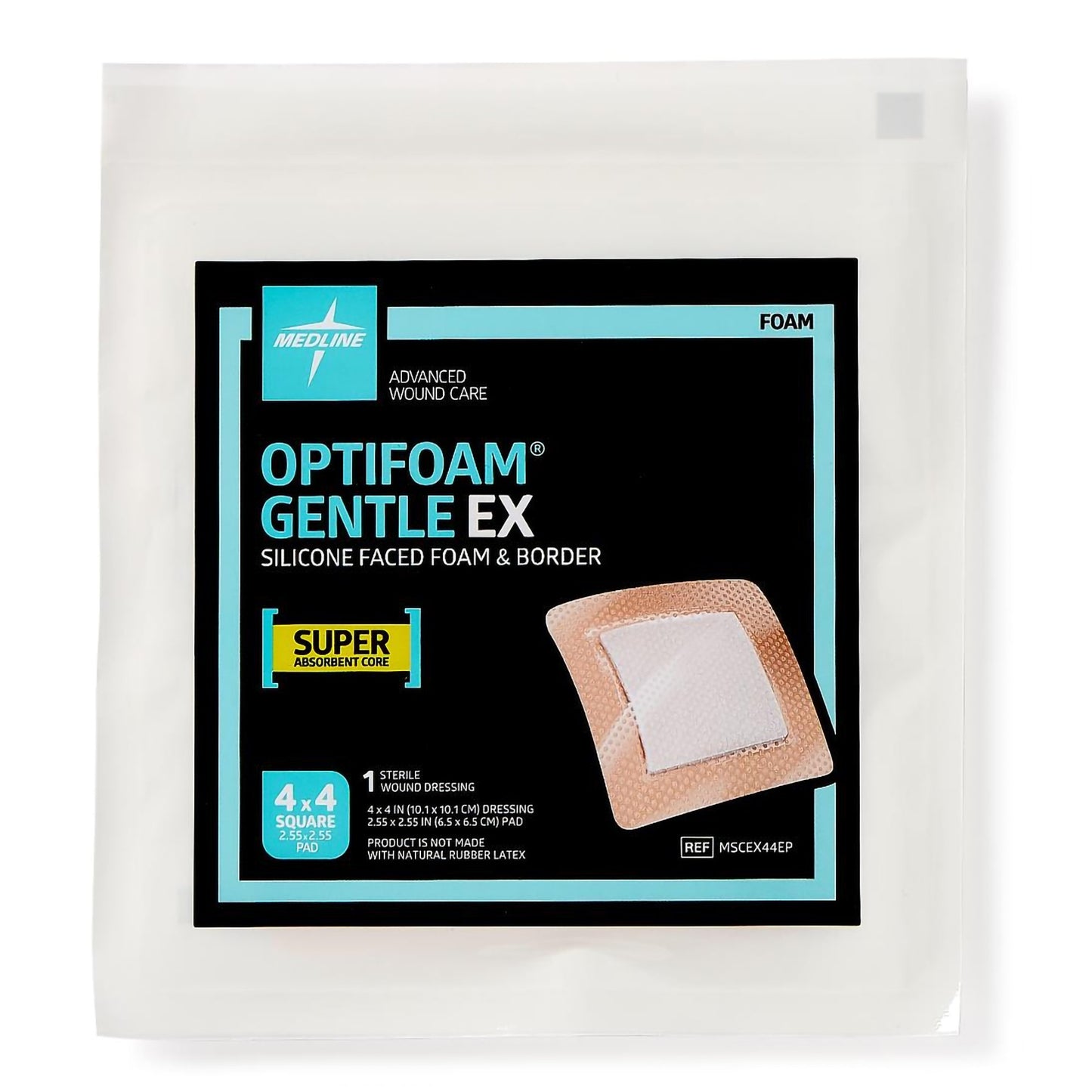 Foam Dressing Optifoam® Gentle EX 4 X 4 Inch With Border Waterproof Backing Silicone Face and Border Square Sterile MSCEX44EP
