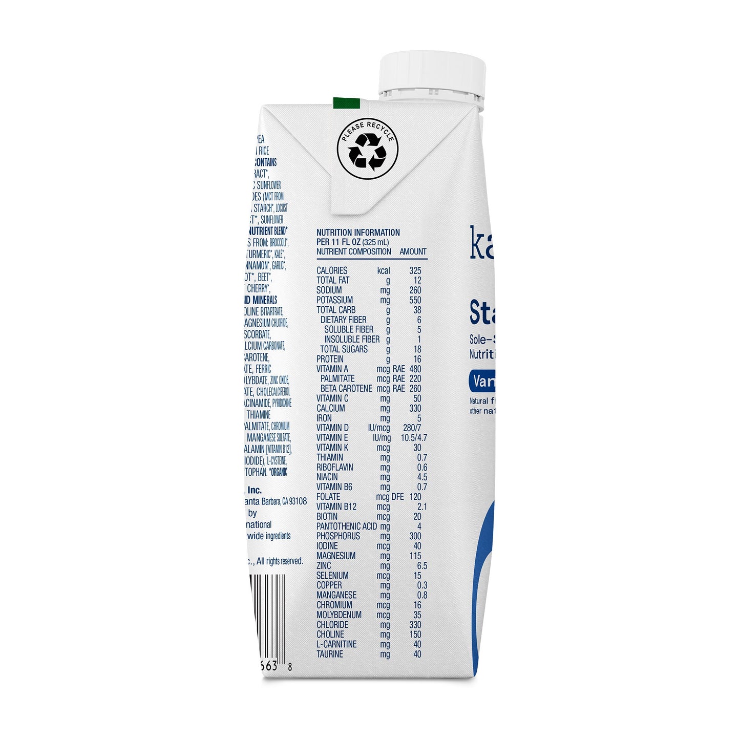 Kate Farms® Standard 1.0 Vanilla Sole-Source Nutrition Formula, 11-ounce carton 851823006683