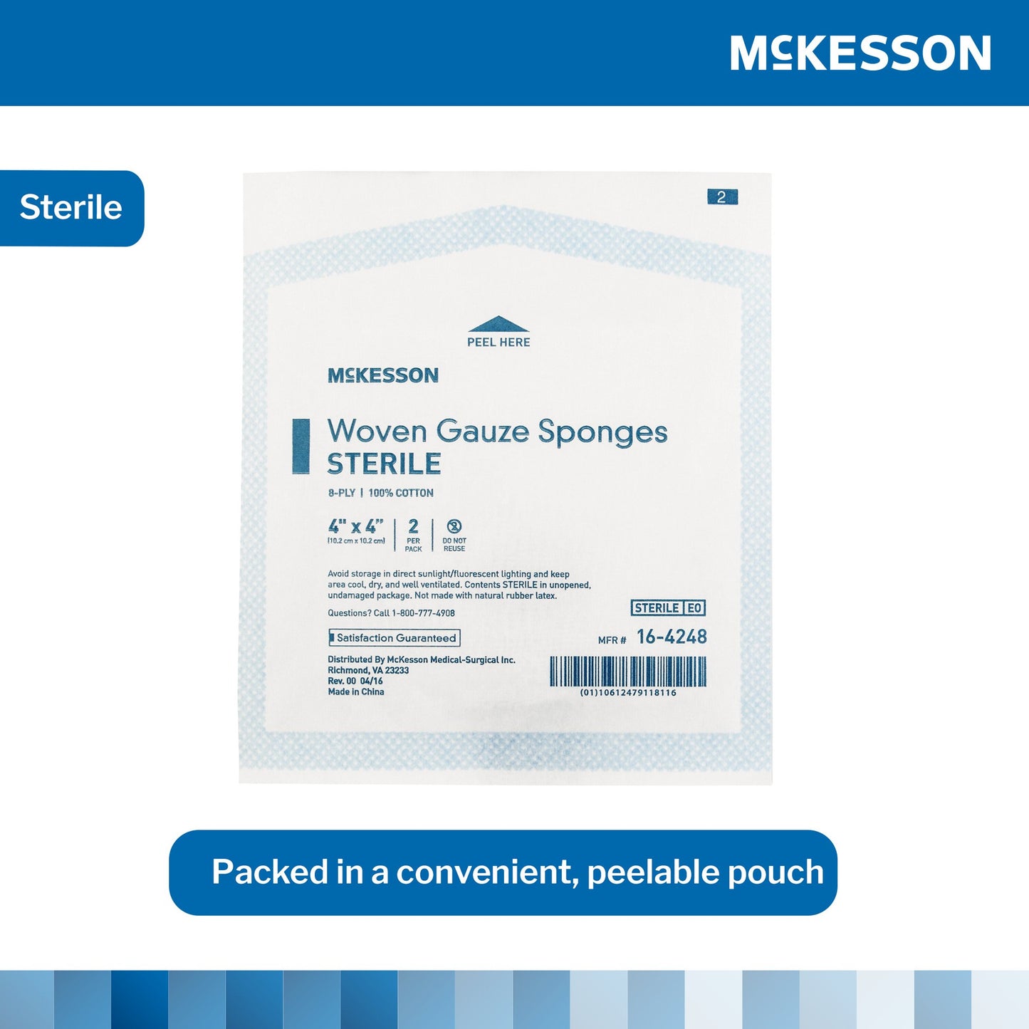 McKesson Sterile Gauze Sponge, 4 x 4 Inch, 8-Ply 16-4248