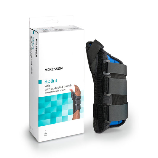 Wrist Brace with Abducted Thumb McKesson Aluminum / Foam / Spandex / Plastic Right Hand Black Medium - 155-81-87305