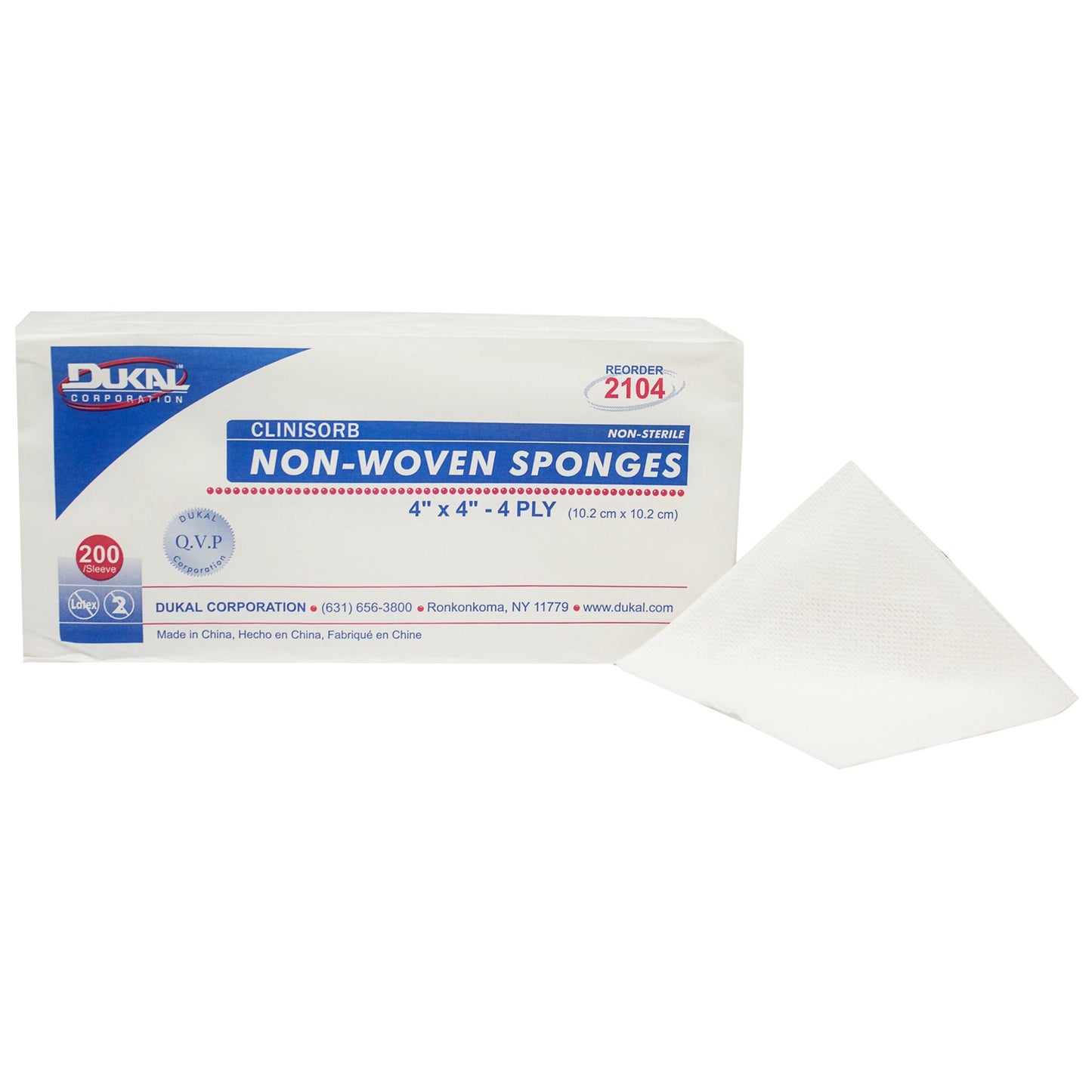 Nonwoven Sponge Clinisorb 4 X 4 Inch 4-Ply NonSterile 200 per Pack - 2104