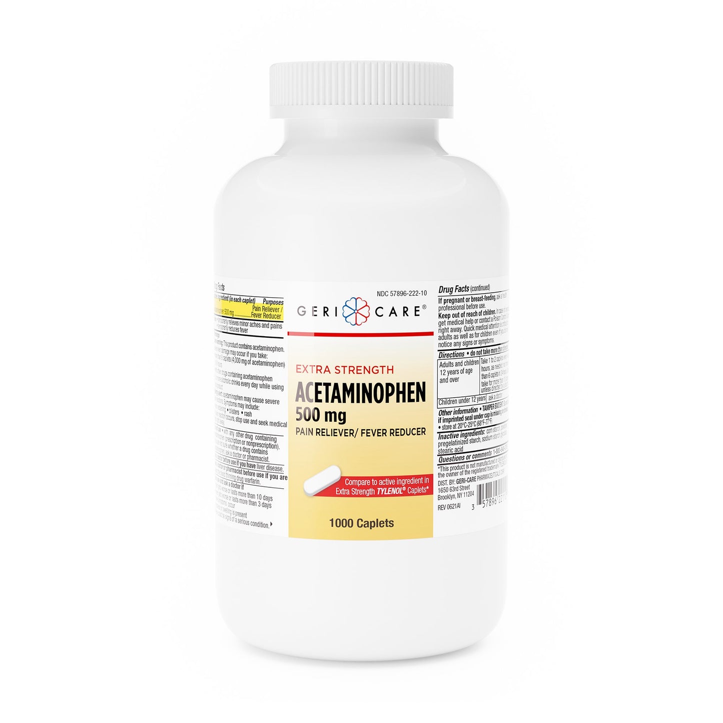 Pain Relief Geri-Care® 500 mg Strength Acetaminophen Caplet 1,000 per Bottle - 221-10-GCP