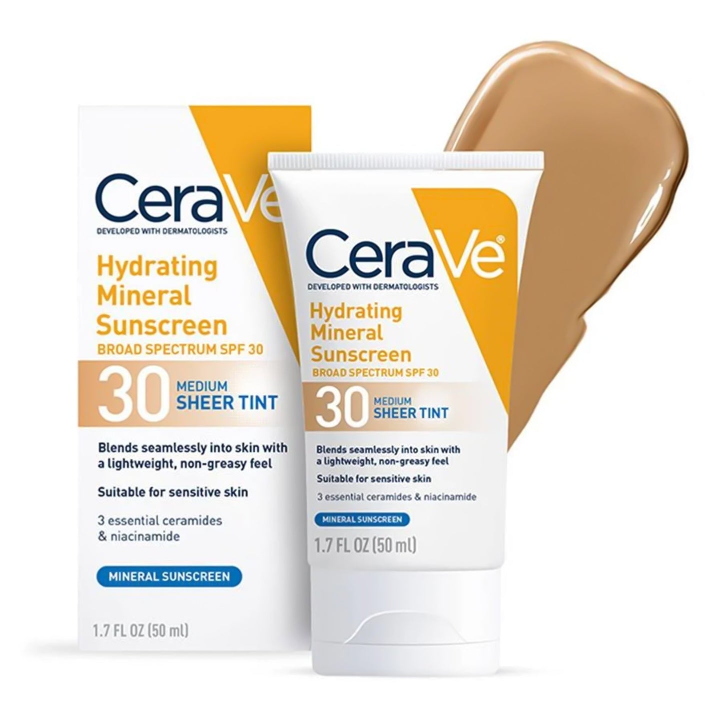 Sunscreen CeraVe® Hydrating Mineral Sunscreen Medium Sheer Tint SPF30 Lotion 1.7 oz. Tube 60600051231