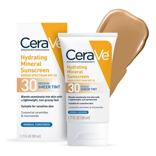 Sunscreen CeraVe® Hydrating Mineral Sunscreen Medium Sheer Tint SPF30 Lotion 1.7 oz. Tube 60600051231