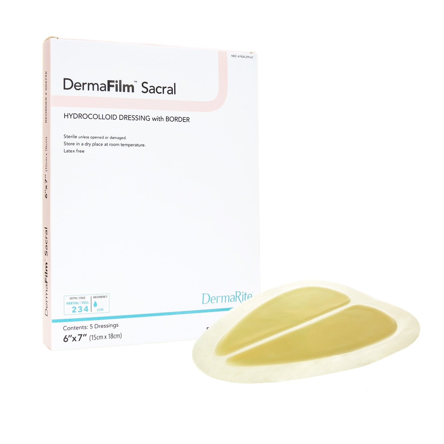 Hydrocolloid Dressing DermaFilm® Film Backing 6 X 7 Inch Sacral Hydrocolloid / Film - 00279E