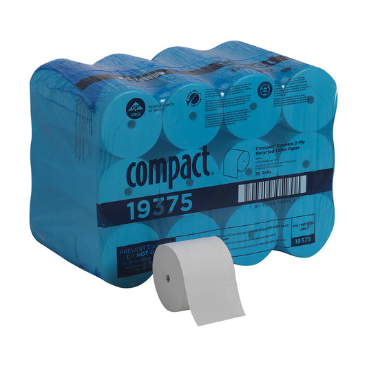 Toilet Tissue Compact® White 2-Ply Standard Size Coreless Roll 1000 Sheets 3-4/5 X 4-1/20 Inch - 19375