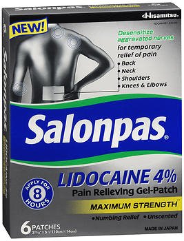 Topical Pain Relief Salonpas® 4% Strength Lidocaine Patch 6 per Box - 46581083006