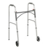 Dual Release Folding Walker with Wheels Adjustable Height McKesson Steel Frame 350 lbs. Weight Capacity 32 to 39 Inch Height - 146-10244-4