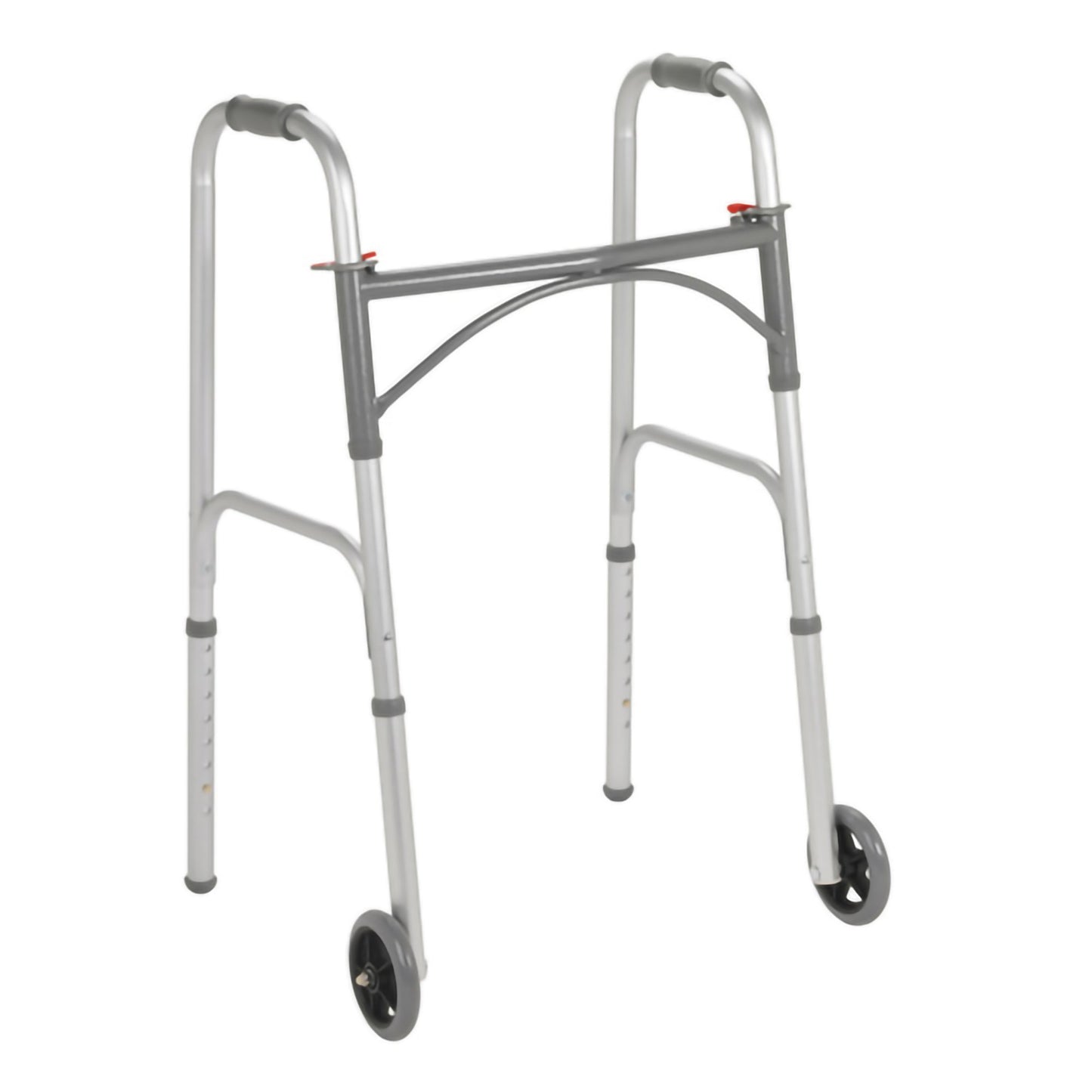 Dual Release Folding Walker with Wheels Adjustable Height McKesson Steel Frame 350 lbs. Weight Capacity 32 to 39 Inch Height - 146-10244-4