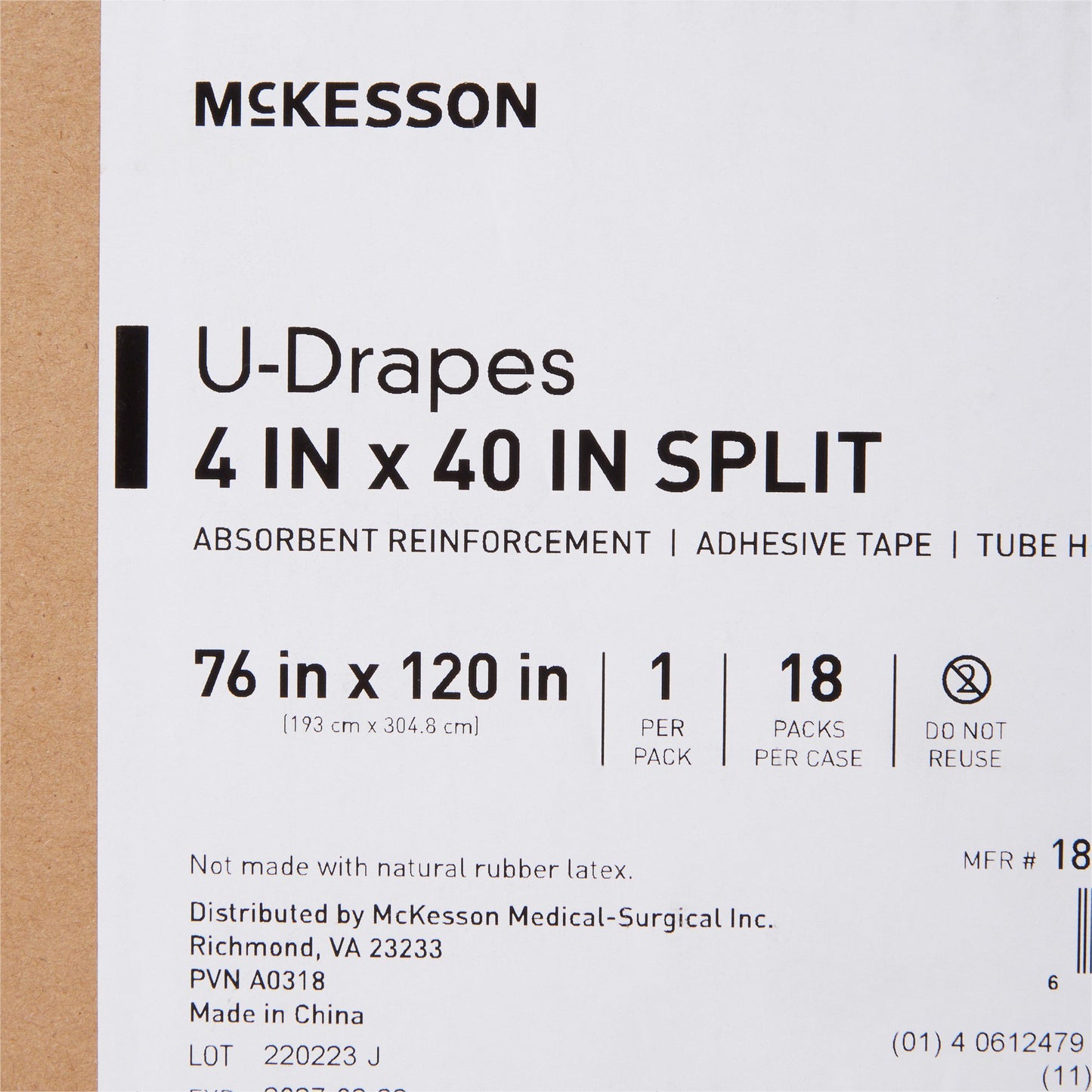 McKesson Sterile U-Drape with Split, 76 x 120 Inch 183-I80-09107G-S