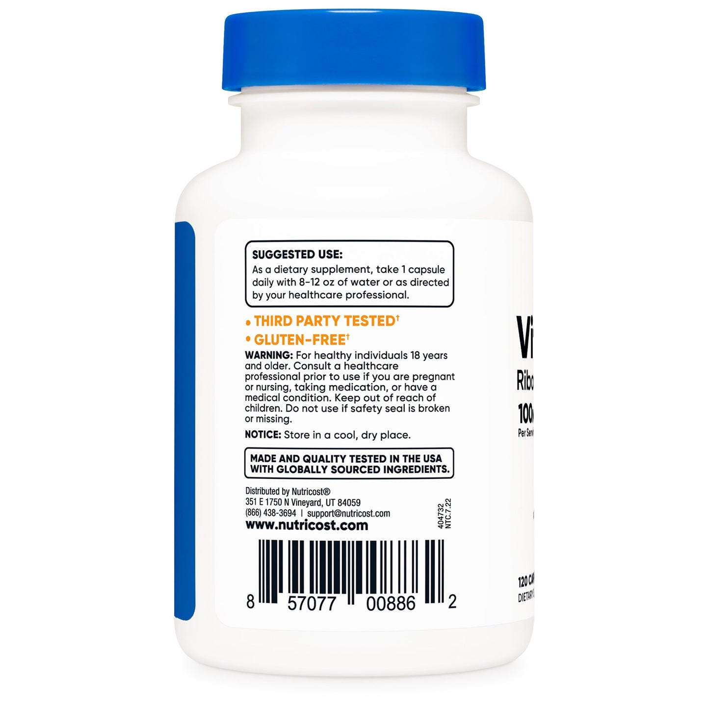 Dietary Supplement nutricost® Vitamin B2 Riboflavin Vitamin B2 100 mg Strength Capsule 120 Per Bottle NTC220101