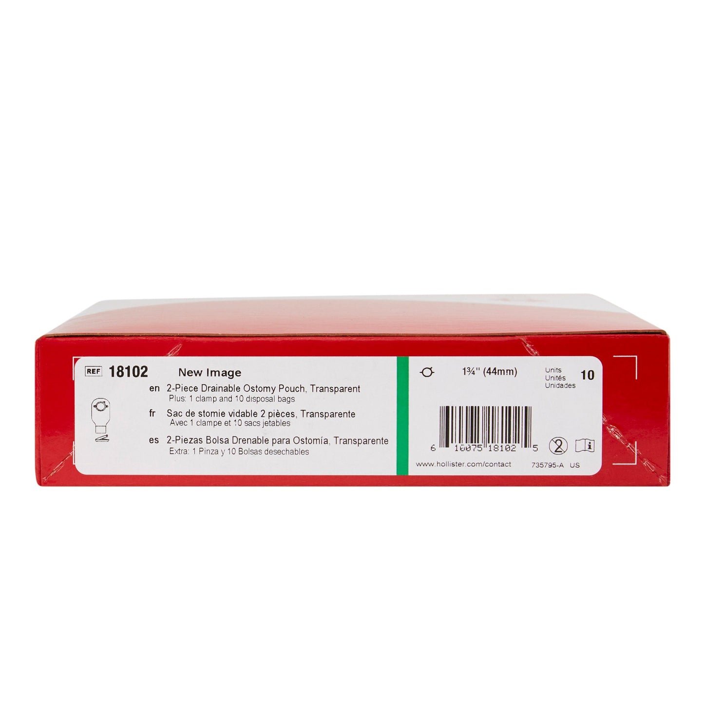 New Image™ 2-Piece Transparent Colostomy Pouch, Pre-cut to Fit 44mm, Green Match 18102