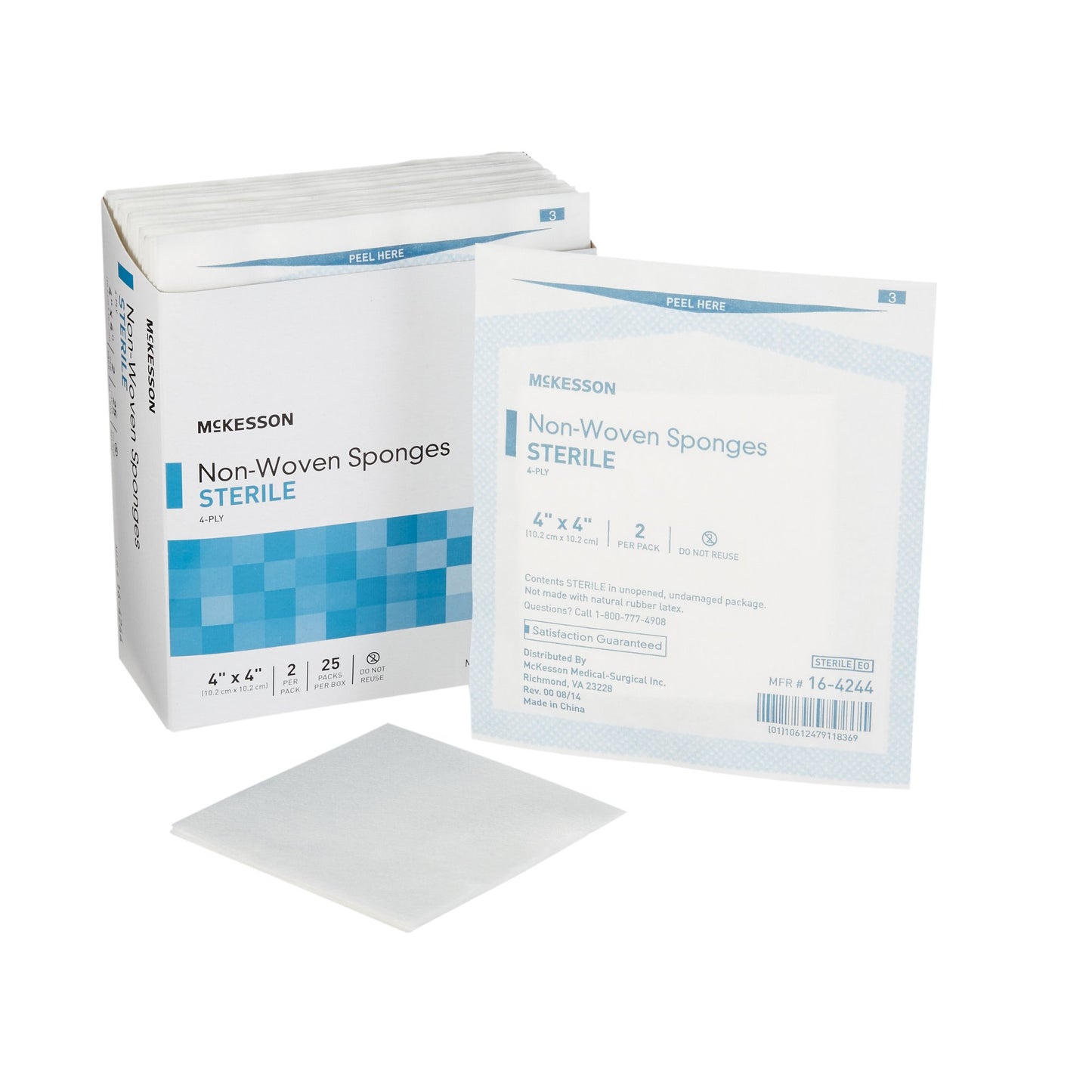 McKesson Sterile Nonwoven Sponge, 4 x 4 Inch, 4-Ply 16-4244