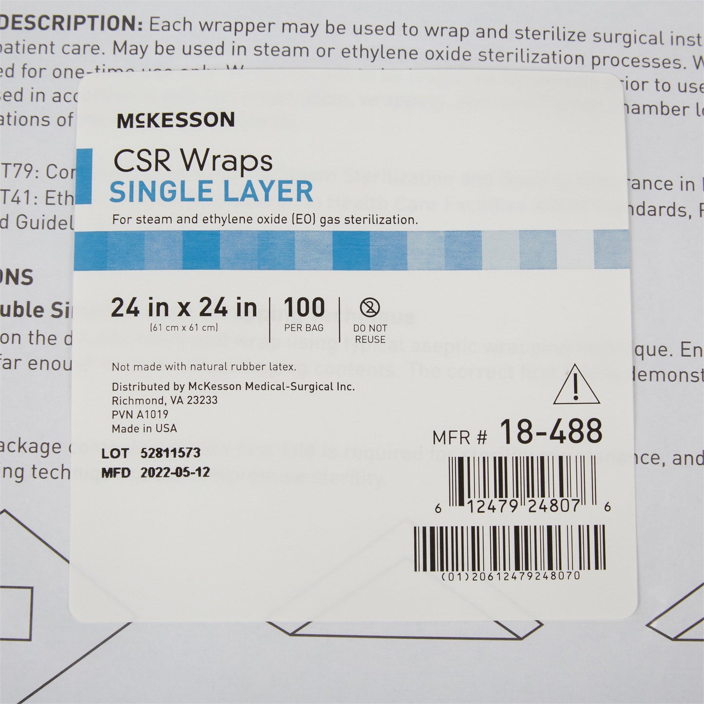 McKesson Single Layer Sterilization Wrap, 24 x 24 Inch 18-488