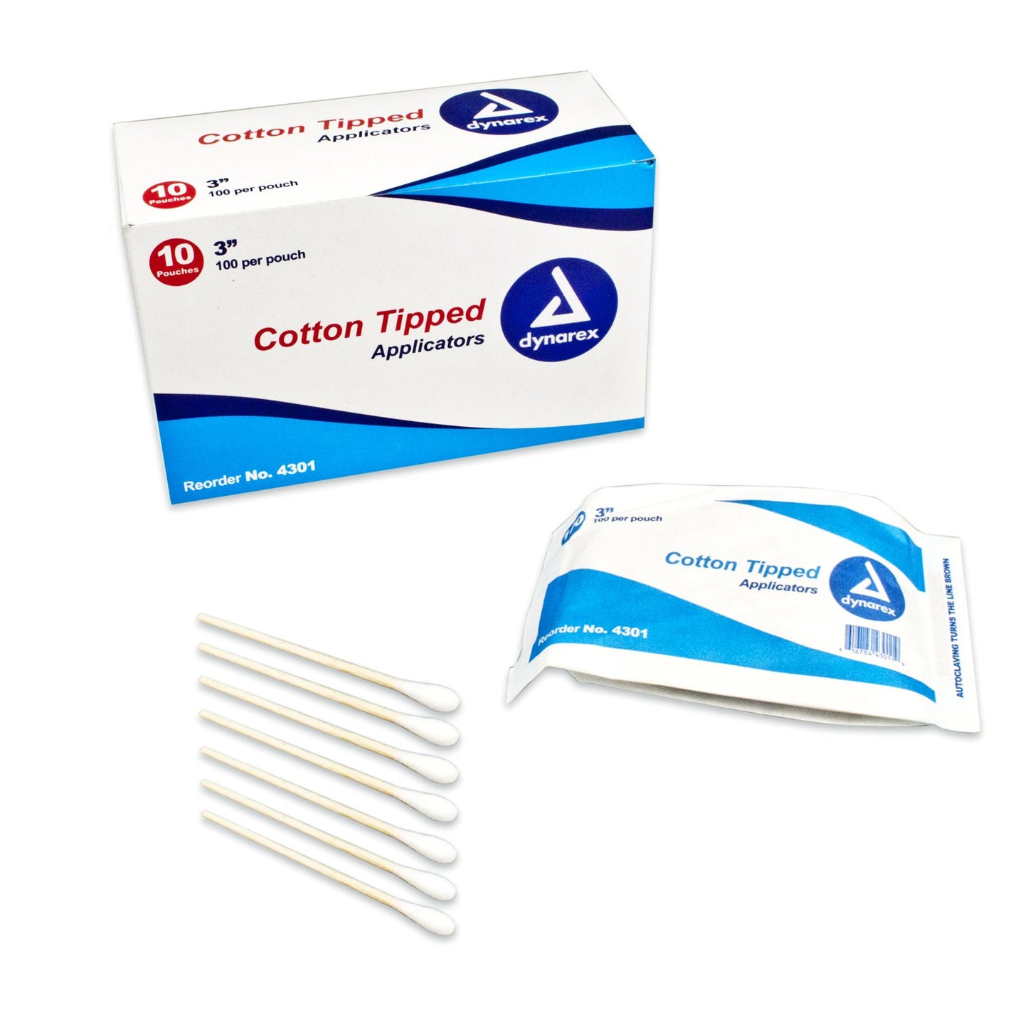 Swabstick Dynarex Cotton Tip Wood Shaft 3 Inch NonSterile 100 per Pack - 4301