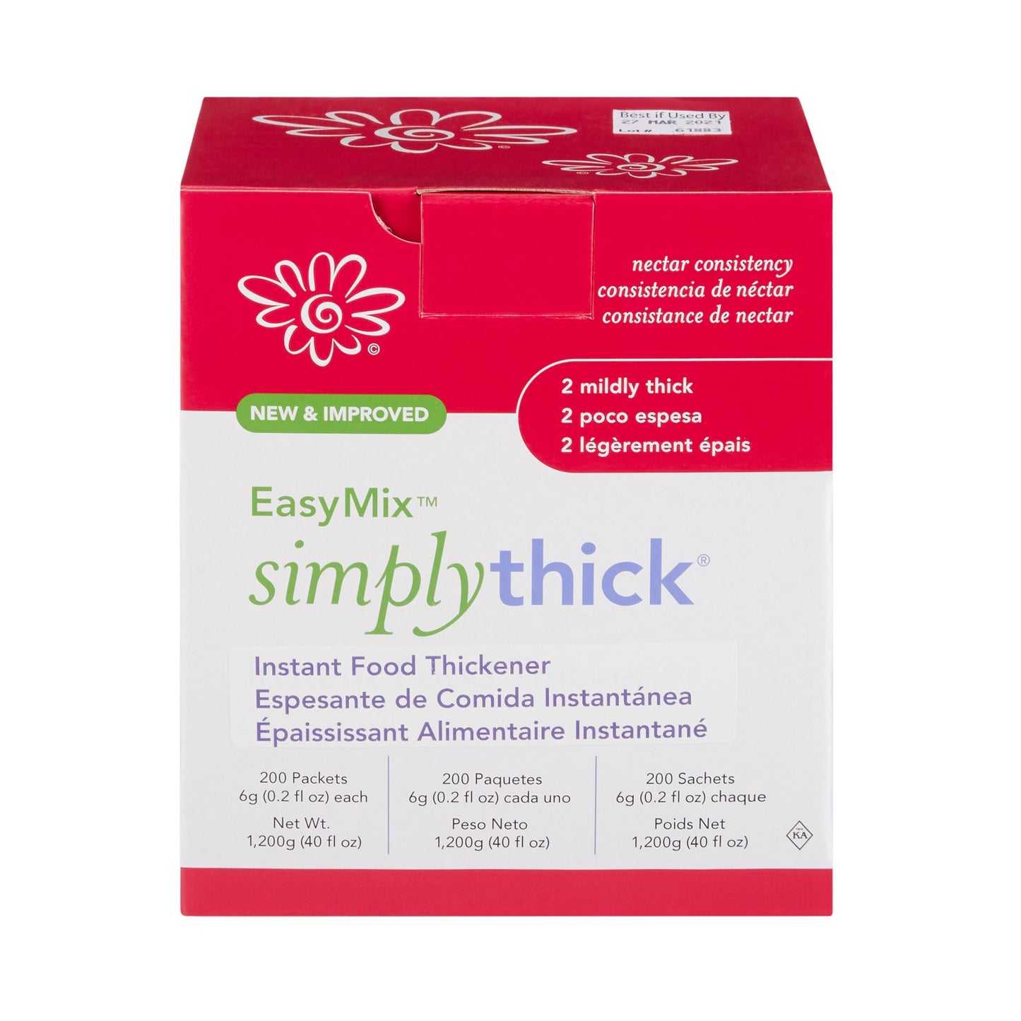 EasyMix SimplyThick Nectar Consistency Instant Food and Beverage Thickener STIND200L2