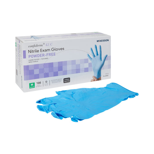 Exam Glove McKesson Confiderm® 4.5C Medium NonSterile Nitrile Standard Cuff Length Textured Fingertips Blue Chemo Tested - 14-656C