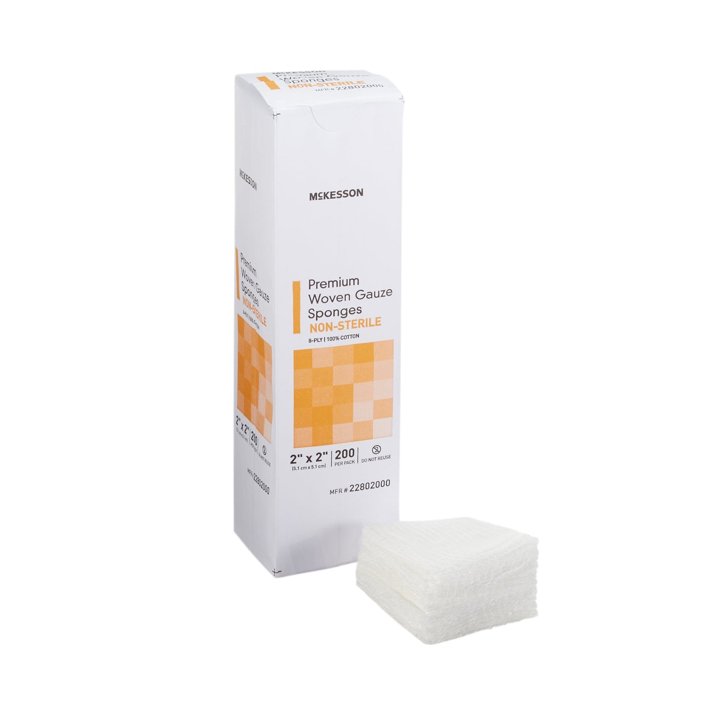 Gauze Sponge McKesson 2 X 2 Inch 8-Ply NonSterile 200 per Pack - 22802000