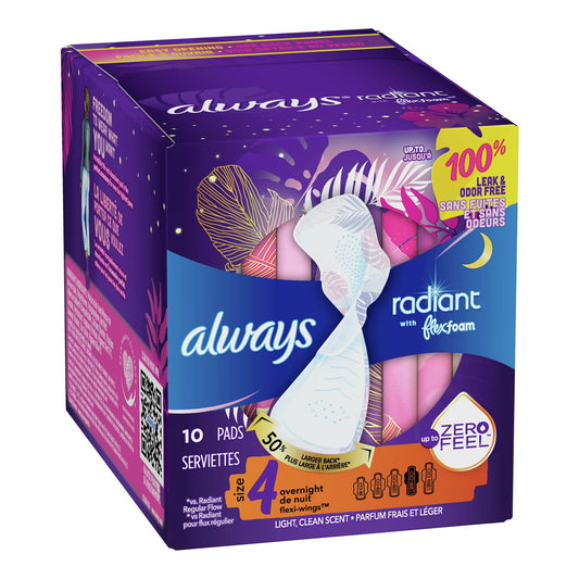 Always® Radiant Overnight Pads, Size 4 03700081811