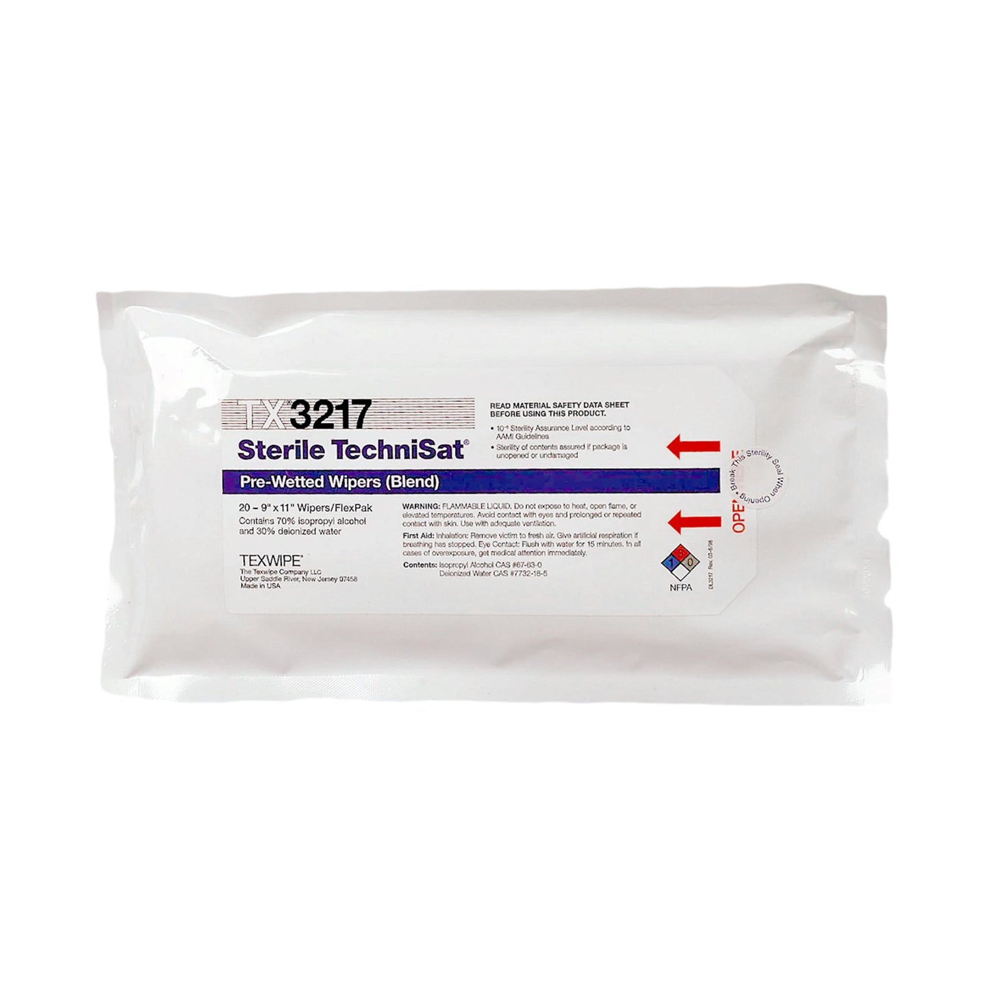 Texwipe TechniSat Presaturated Cleanroom Wipe TX3217, Case of 480