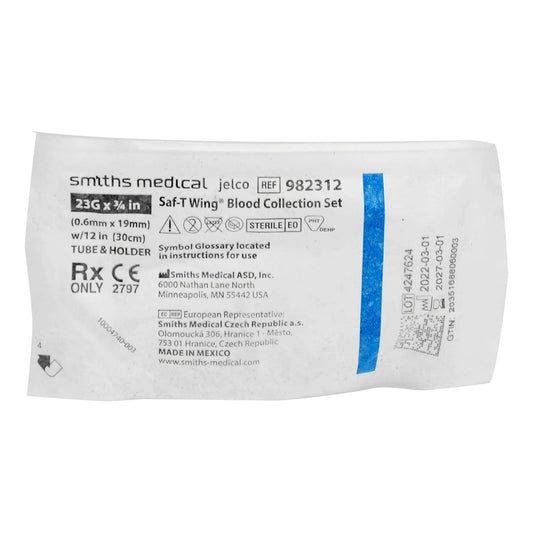 Saf-T Wing® Blood Collection Set with Holder 23 Gauge 3/4 Inch Needle Length Safety Needle 12 Inch Tubing Sterile - 982312
