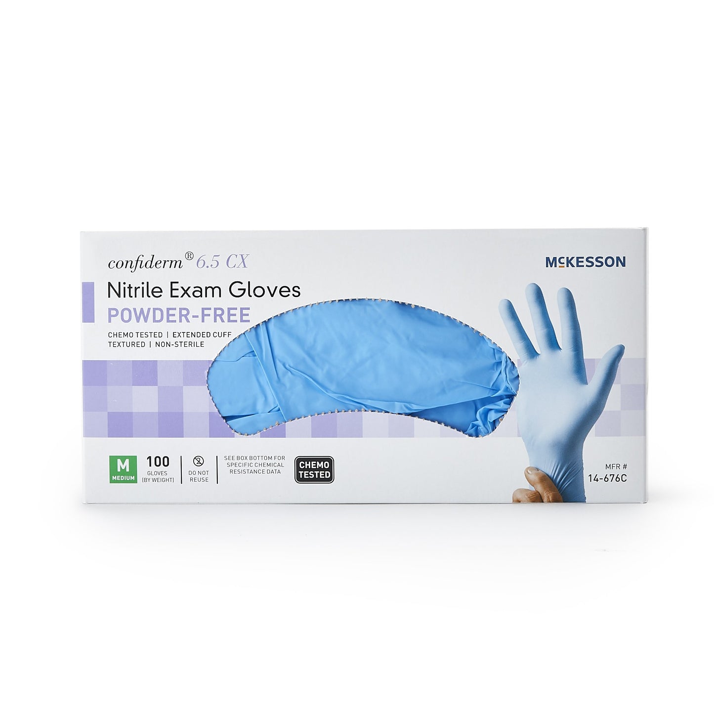 McKesson Confiderm® 6.5CX Nitrile Extended Cuff Length Exam Glove, Medium, Blue 14-676C