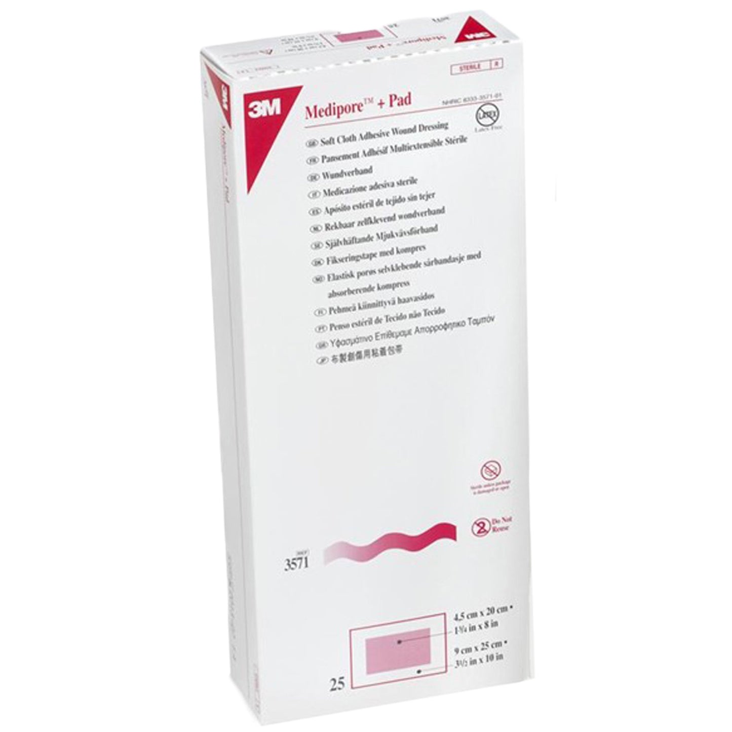 3M™ Medipore™ + Pad Soft Cloth Adhesive Dressing, 3½ x 10 Inch 3571