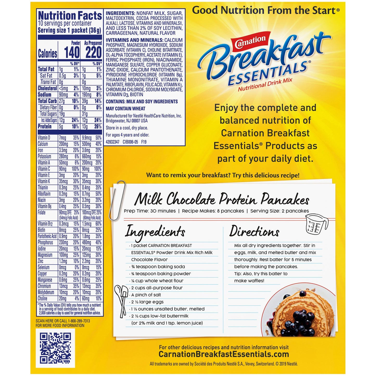 Carnation Breakfast Essentials® Chocolate Nutritional Drink 10050000530325