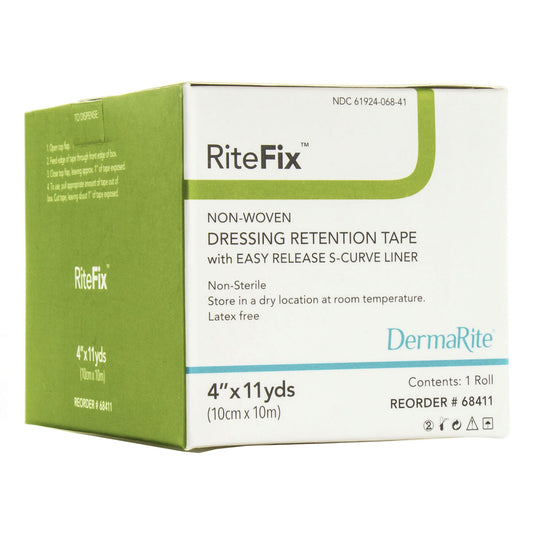 Water Resistant Dressing Retention Tape with Liner RiteFix™ White 4 Inch X 11 Yard Nonwoven NonSterile - 68411