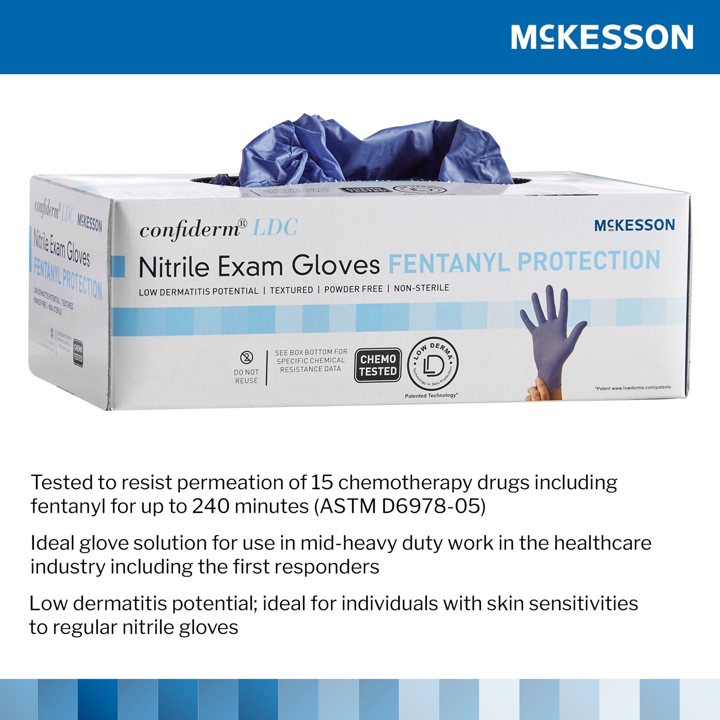 McKesson Confiderm® LDC Nitrile Exam Glove, Small, Blue 14-6N42C