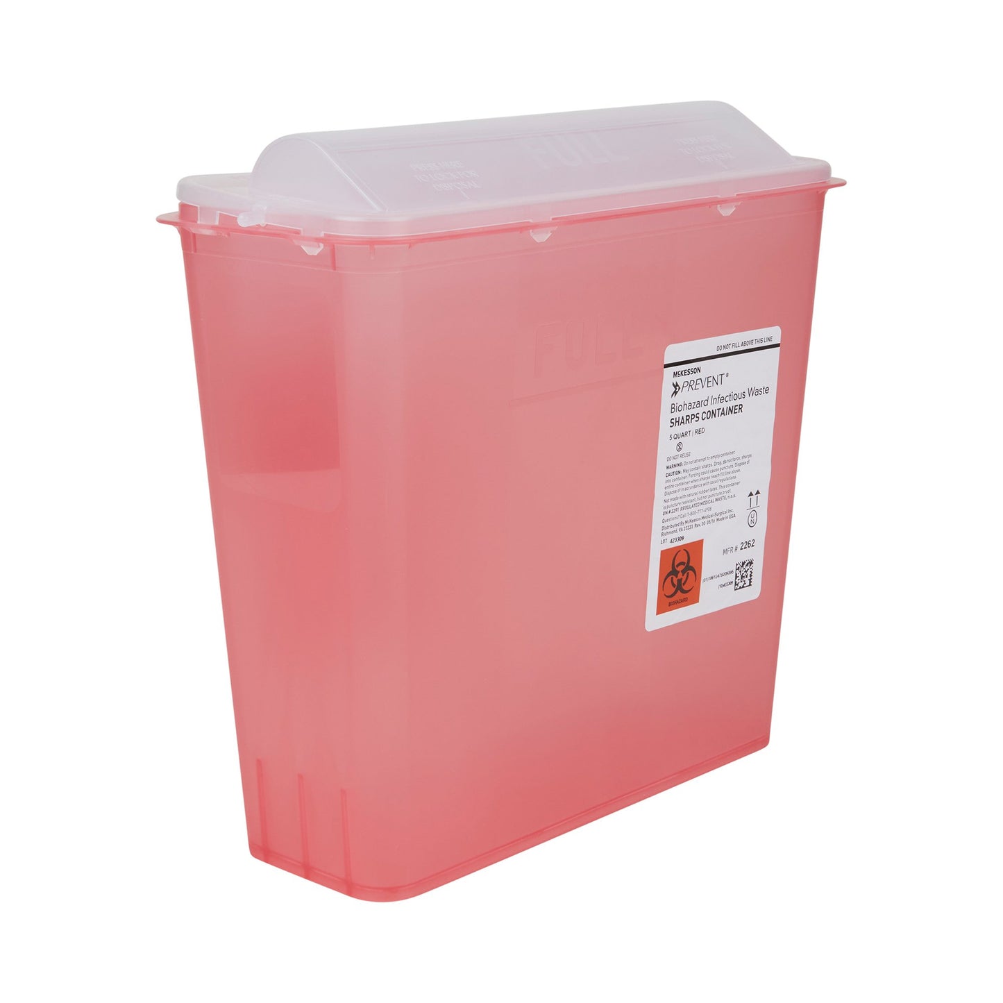 McKesson Prevent® Red Sharps Container, 1.25 Gallon, 10.75 x 10.5 x 4.75 Inch 2262