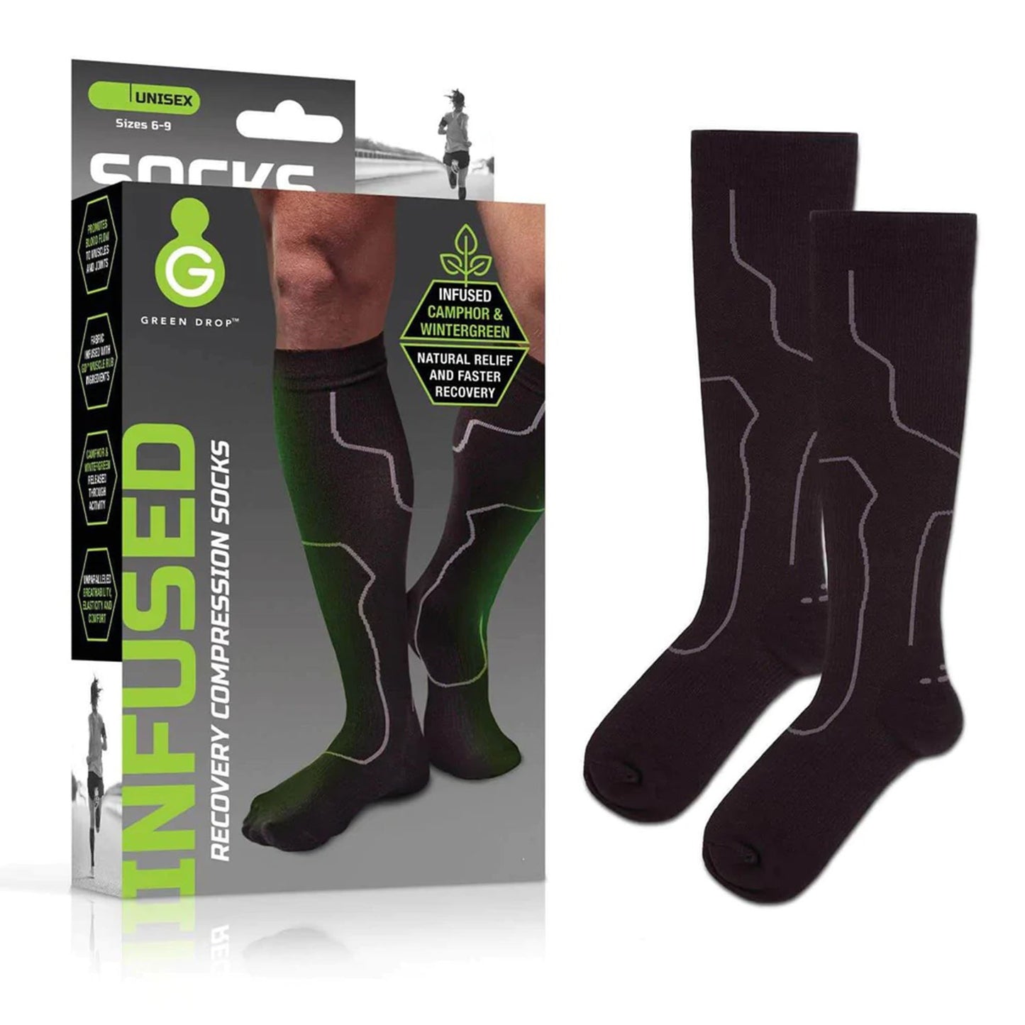 Compression Socks Green Drop™ Knee High Large / X-Large Black Closed Toe - SOX-1455