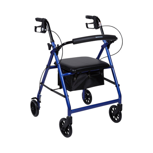 4 Wheel Rollator McKesson Blue Adjustable Height / Folding Aluminum Frame - 146-R726BL