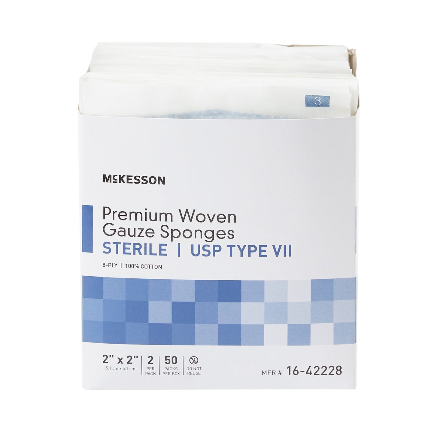 McKesson Sterile USP Type VII Gauze Sponge, 2 x 2 Inch, 8-Ply 16-42228