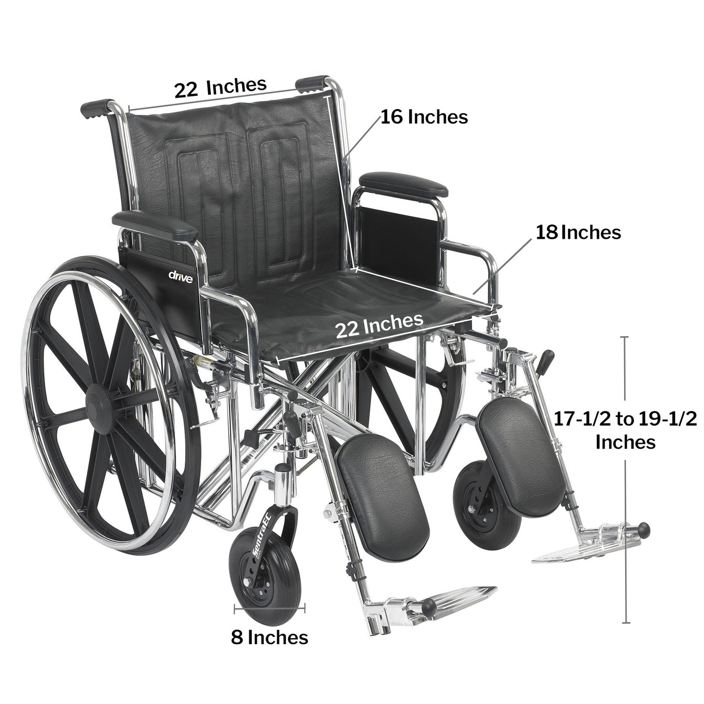 McKesson Bariatric Wheelchair, 22 Inch Seat Width 146-STD22ECDDA-ELR