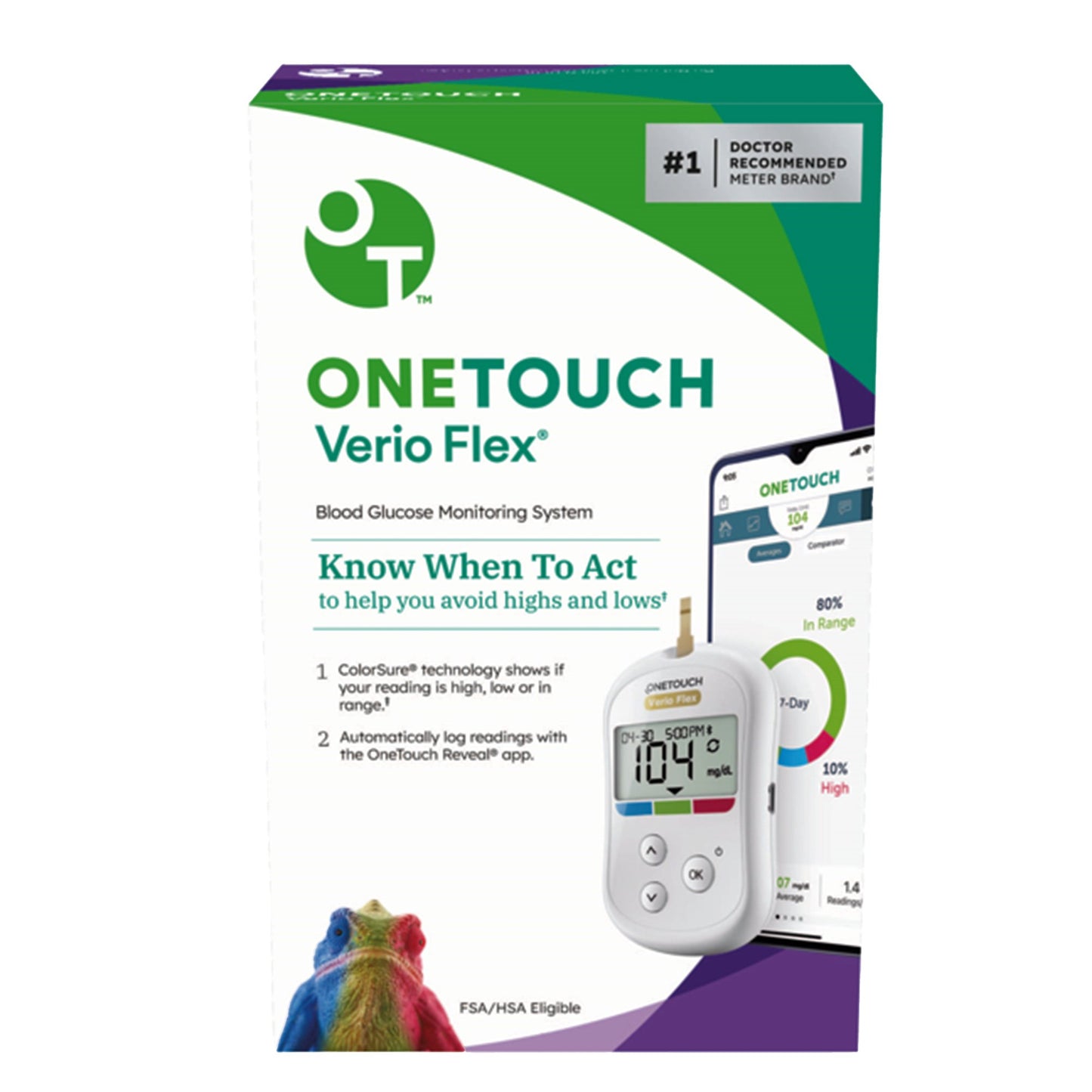 Blood Glucose Meter OneTouch Verio Flex® 5 Second Results Stores up to 500 Results No Coding Required 024044