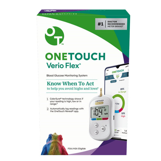 Blood Glucose Meter OneTouch Verio Flex® 5 Second Results Stores up to 500 Results No Coding Required 024044