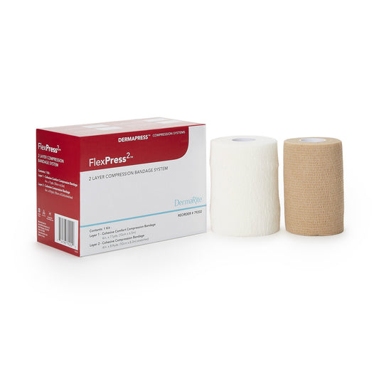 2 Layer Compression Bandage System FlexPress2™ 4 Inch X 7-1/10 Yard / 4 Inch X 8-9/10 Yard Self-Adherent Closure Tan / White NonSterile Standard Compr