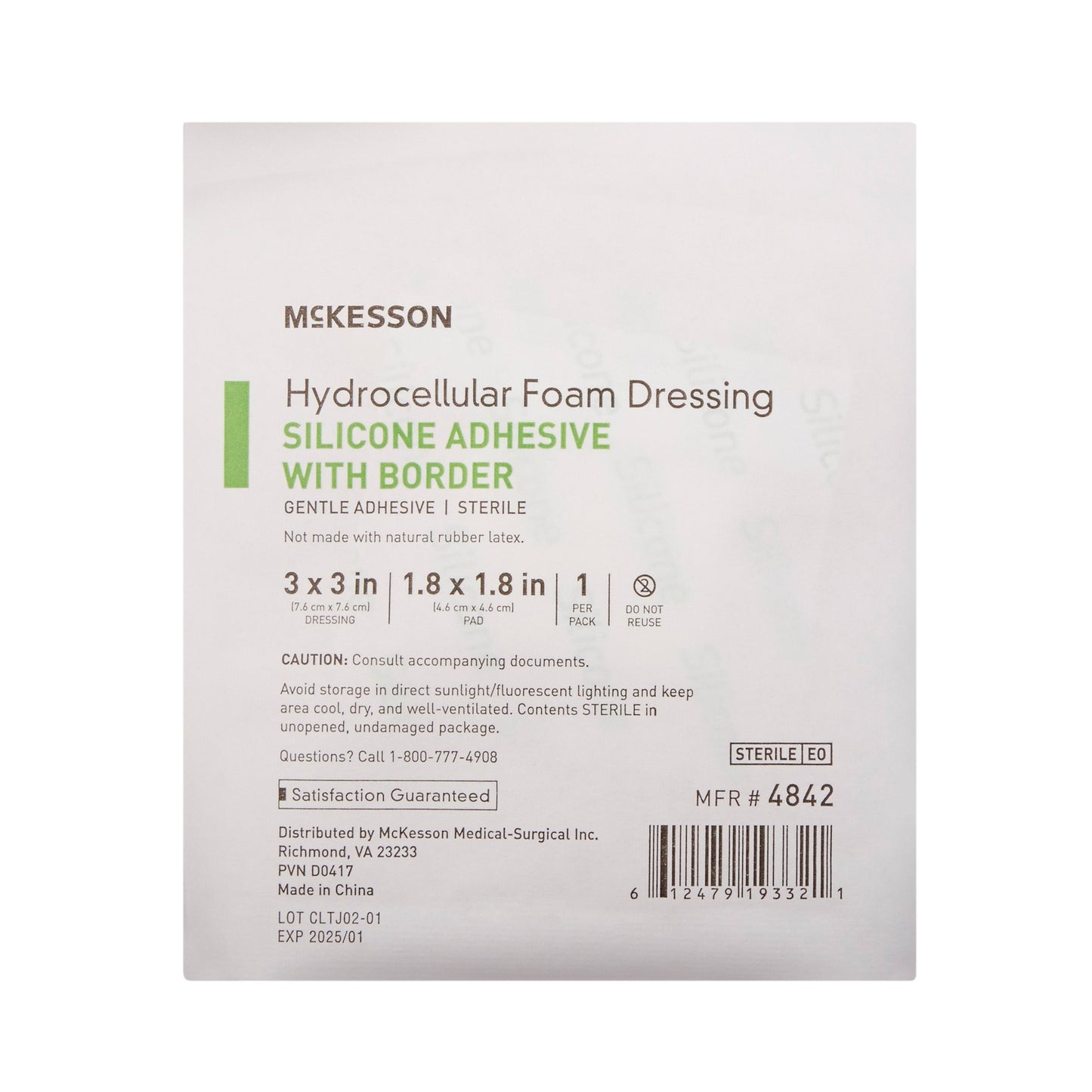 McKesson Silicone Adhesive with Border Silicone Foam Dressing, 3 x 3 Inch 4842