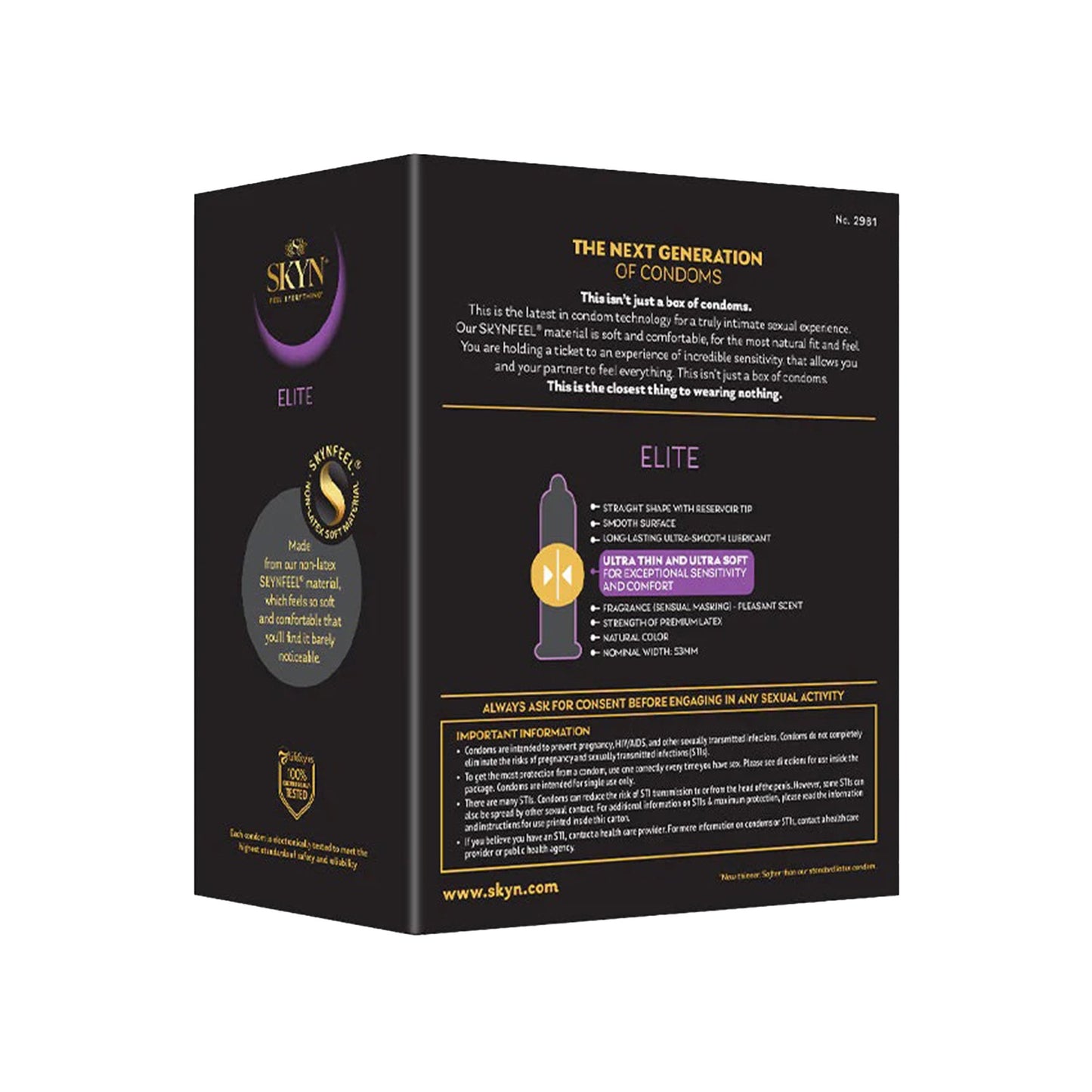 Condom SKYN® Elite Lubricated One Size Fits Most 36 Per Box 210234