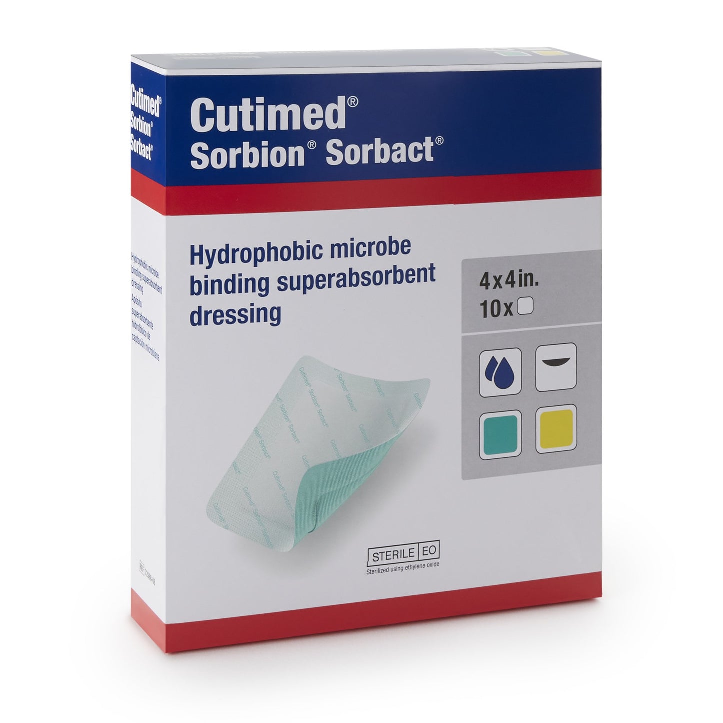 BSN Medical Cutimed Sorbion Sorbact Super Absorbent Antimicrobial Dressing, 4 x 4 Inch 7269808, Box of 10