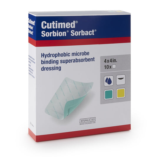 BSN Medical Cutimed Sorbion Sorbact Super Absorbent Antimicrobial Dressing, 4 x 4 Inch 7269808, Box of 10