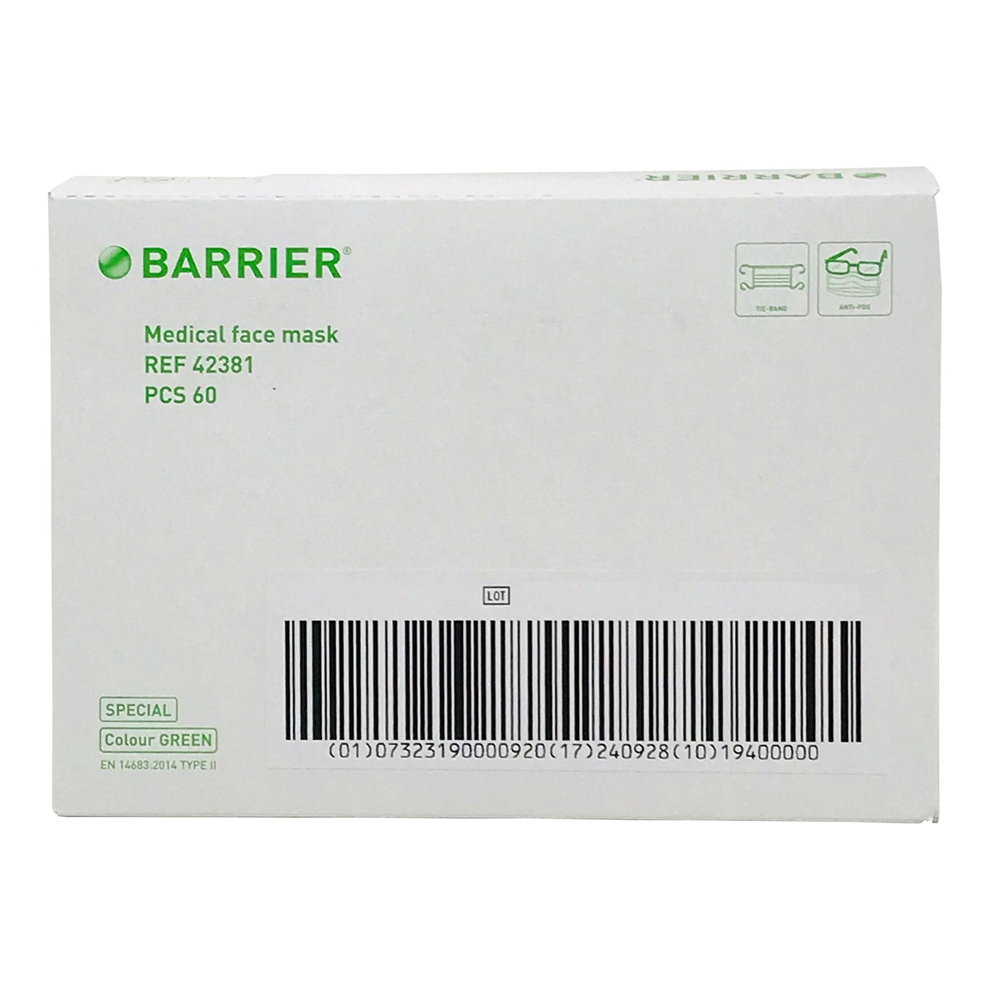 Molnlycke BarrierExtra Protection Surgical Mask 42381, Case of 600