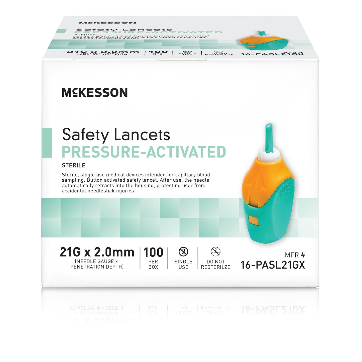 McKesson Pressure Activated Safety Lancets, 21 Gauge, Green 16-PASL21GX