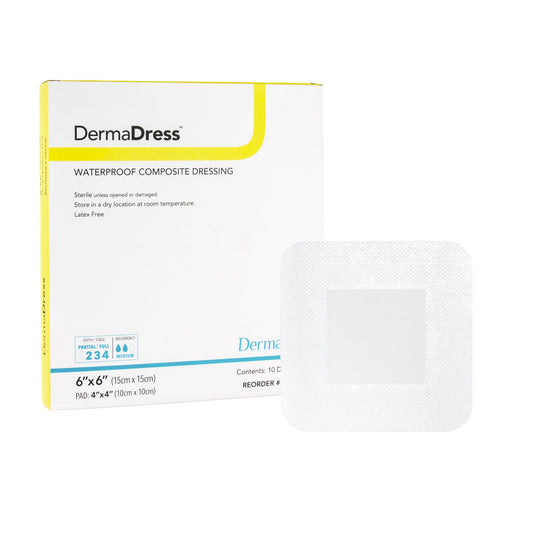 Composite Dressing DermaDress™ 6 X 6 Inch Square Sterile Waterproof Film Backing - 00277E