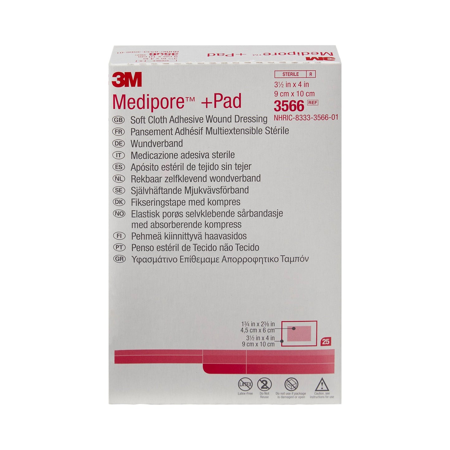 3M™ Medipore™ +Pad Soft Cloth Dressings, 3½ x 4 Inch 3566